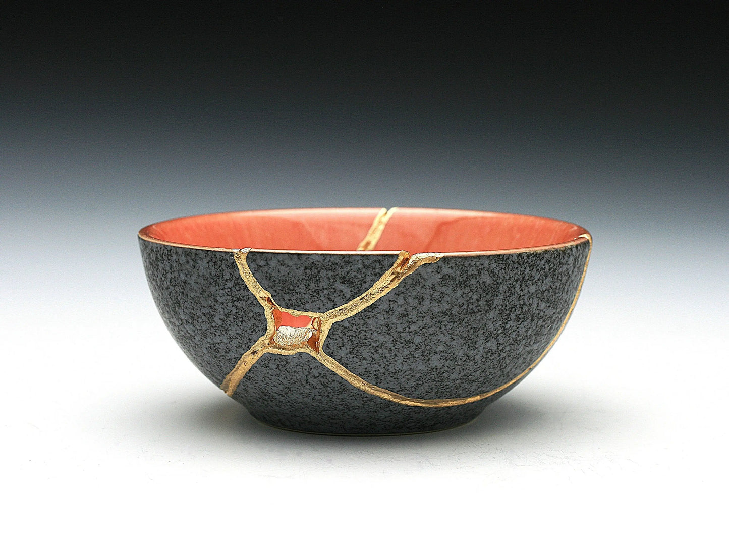 Small Salmon and Gray Kintsugi Bowl Kintsugi Reborn