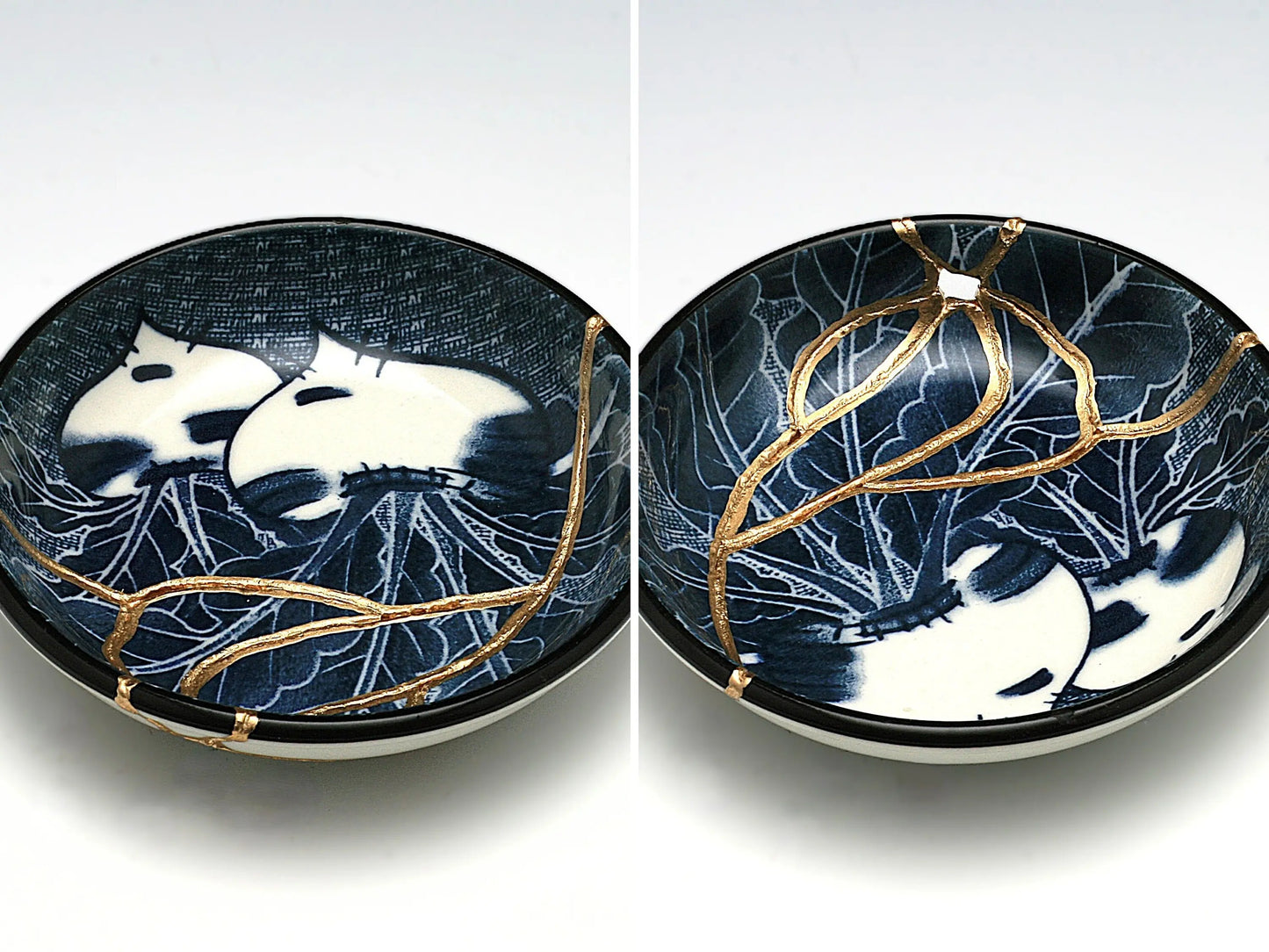 Small Blue and White Kintsugi Plate with Radish Image Kintsugi Reborn