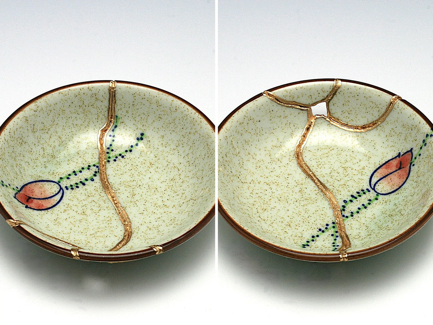 Small Beige Kintsugi Plate with Rose Image Kintsugi Reborn