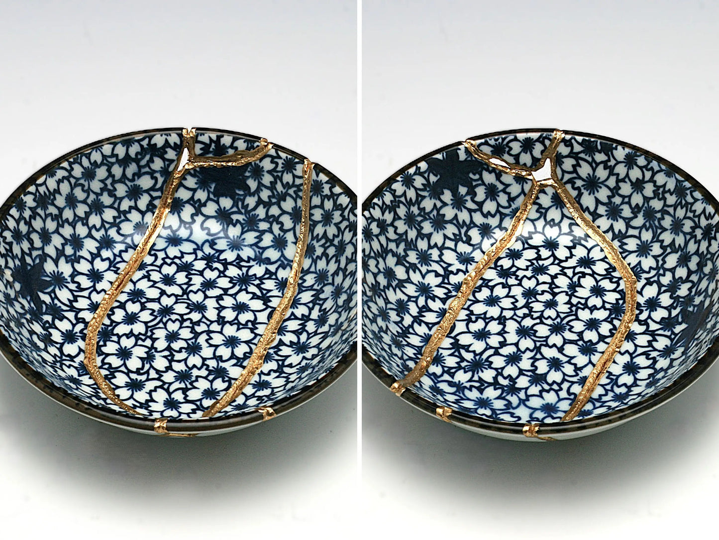 Small Blue and White Kintsugi Plate with Small Flowers Kintsugi Reborn