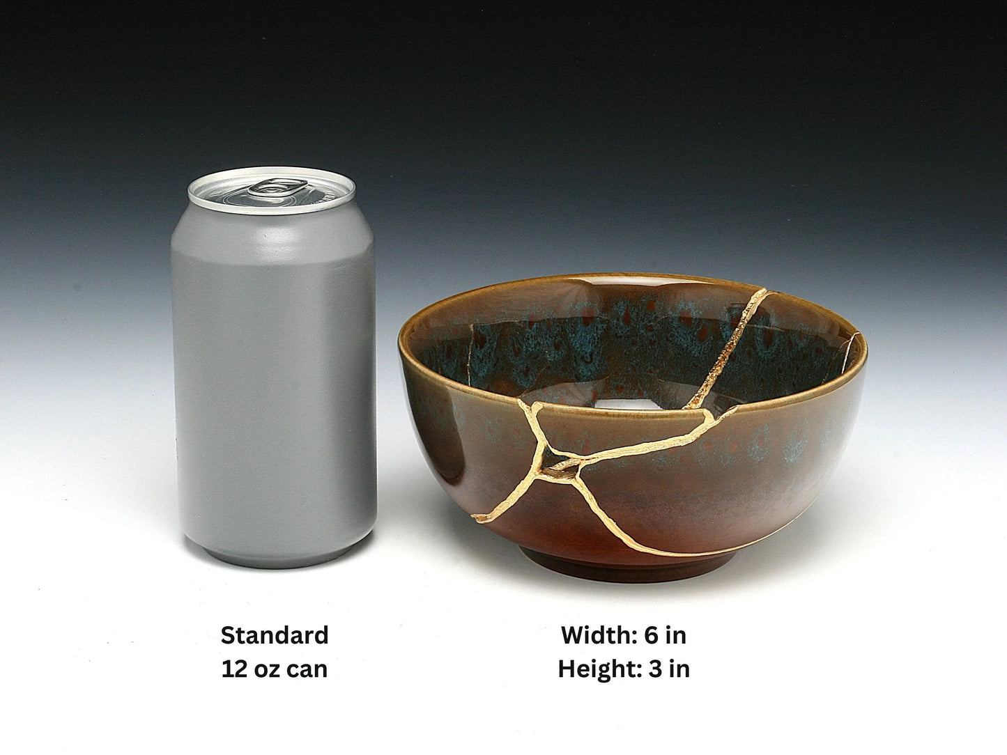Large Brown Kintsugi Bowl with Peacock Pattern Kintsugi Reborn