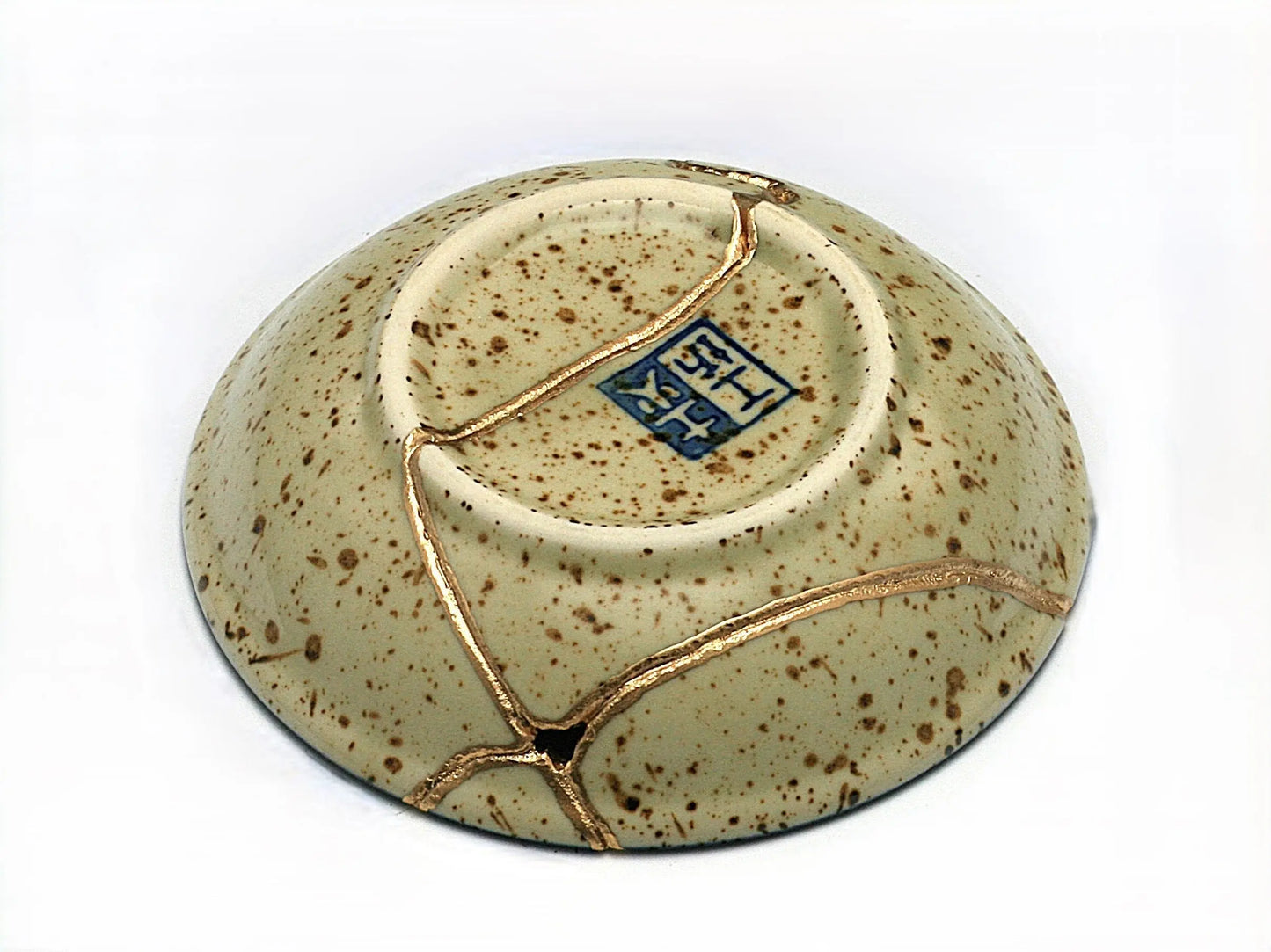 Small Beige Kintsugi Plate with Fish Image Kintsugi Reborn
