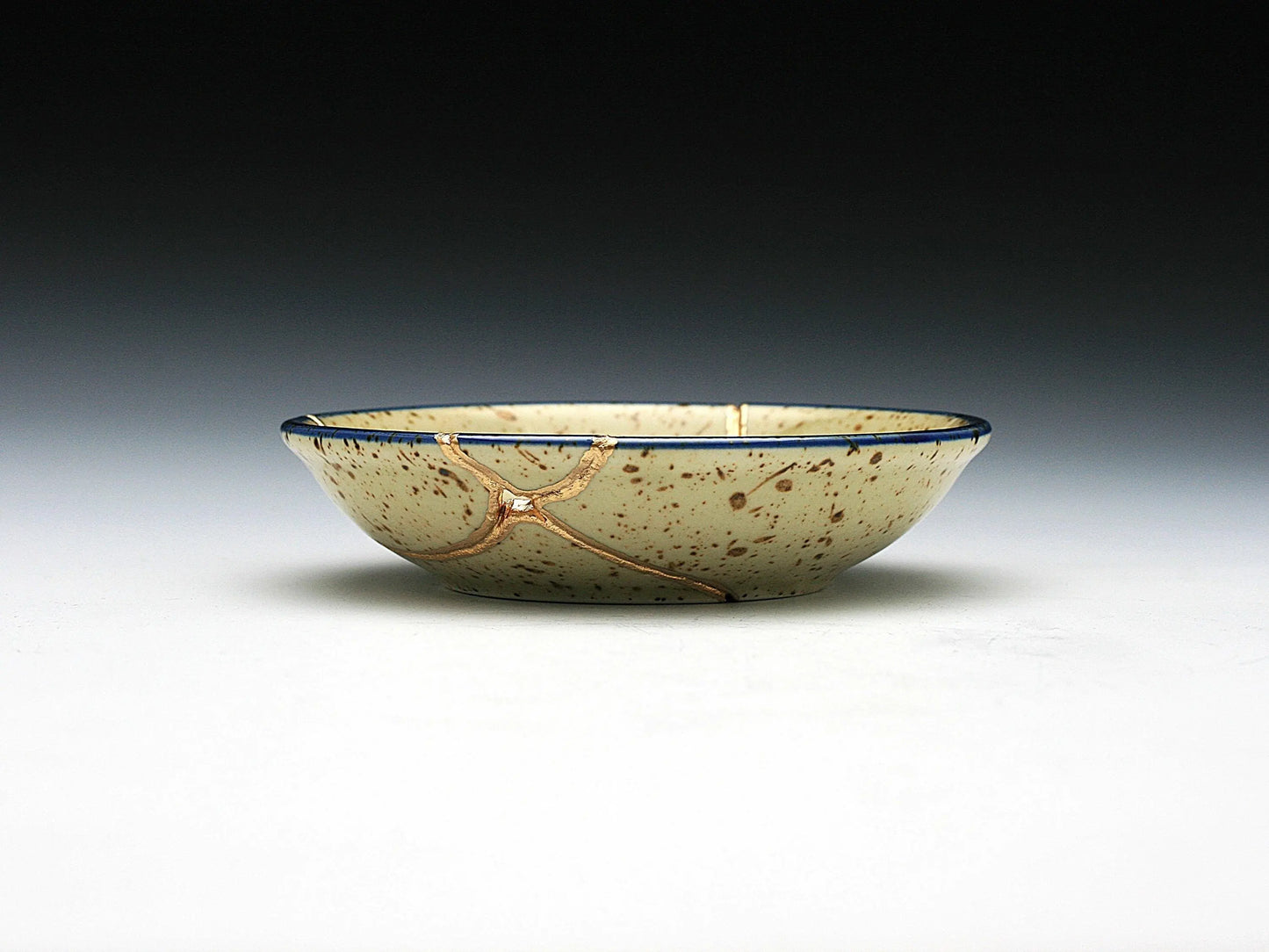 Small Beige Kintsugi Plate with Fish Image Kintsugi Reborn