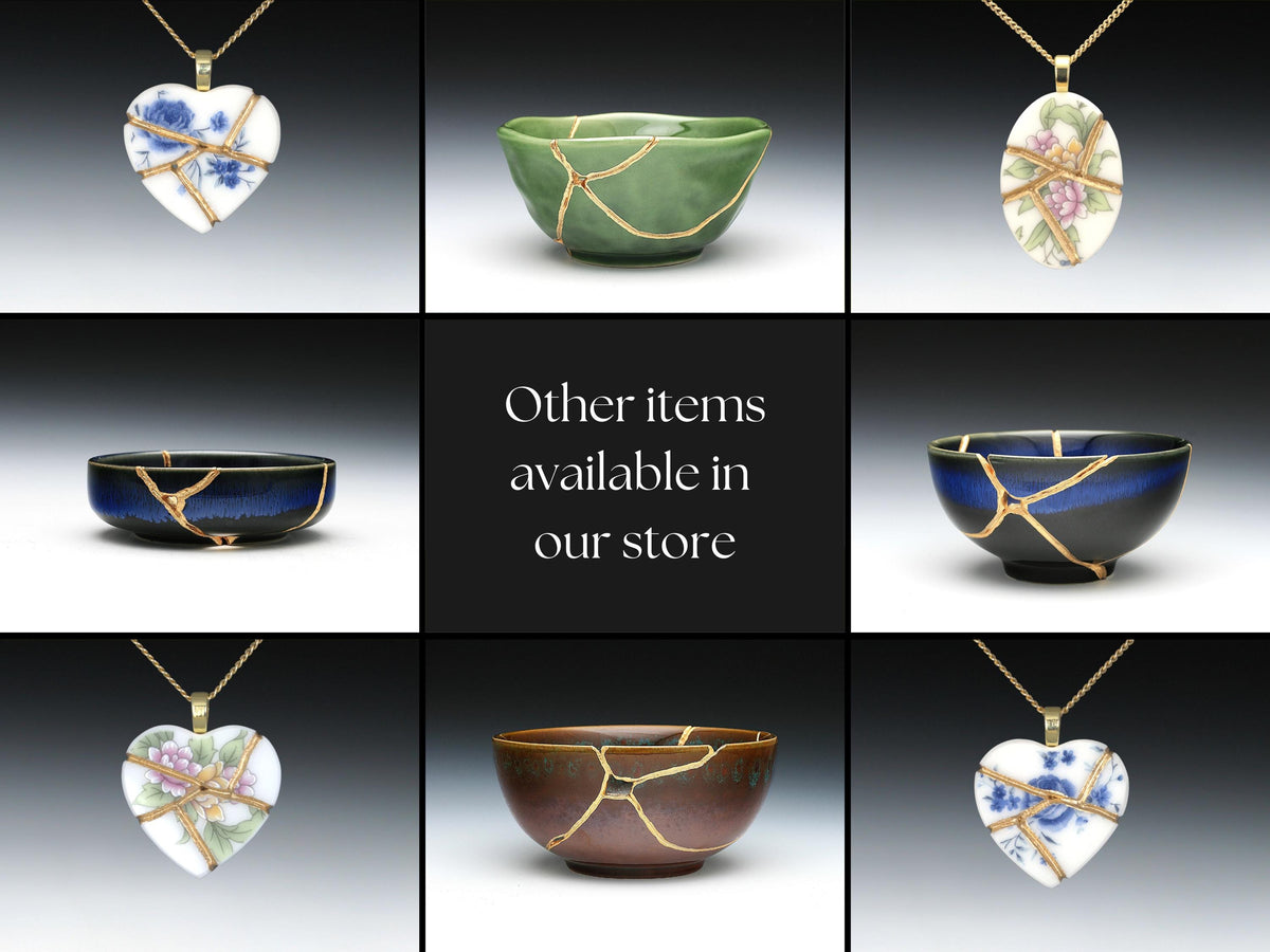 Floral Kintsugi Heart Necklace, Gold Seam Porcelain Pendant, 20th Anniversary, China Anniversary