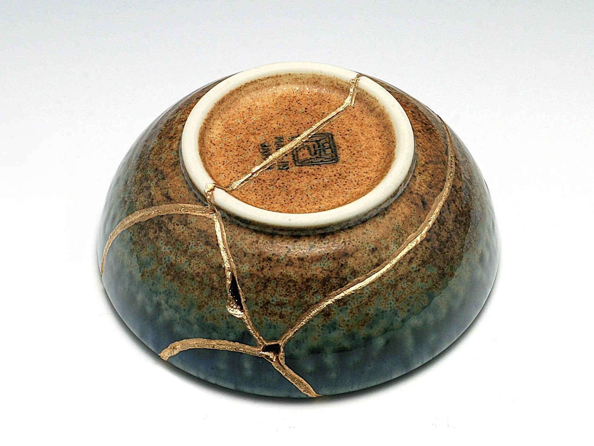 Medium Brown and Blue Kintsugi Bowl Kintsugi Reborn
