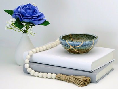 Medium Brown and Blue Kintsugi Bowl Kintsugi Reborn