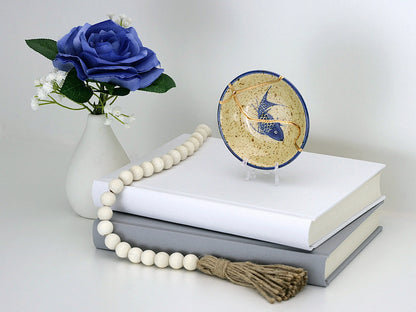 Small Beige Kintsugi Plate with Fish Image Kintsugi Reborn