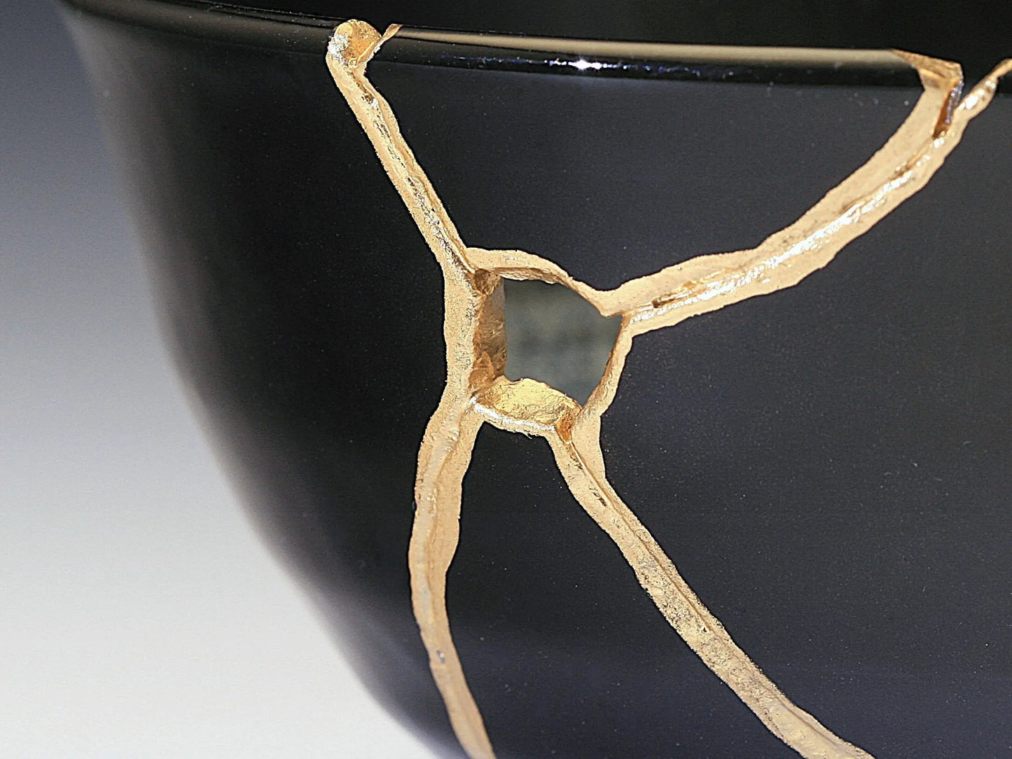 Medium Black and White Kintsugi Bowl with Swirl Pattern Kintsugi Reborn