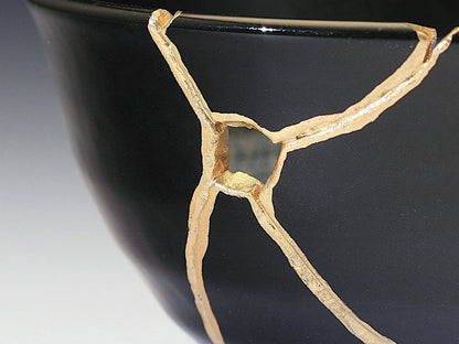 Medium Black and White Kintsugi Bowl with Swirl Pattern Kintsugi Reborn