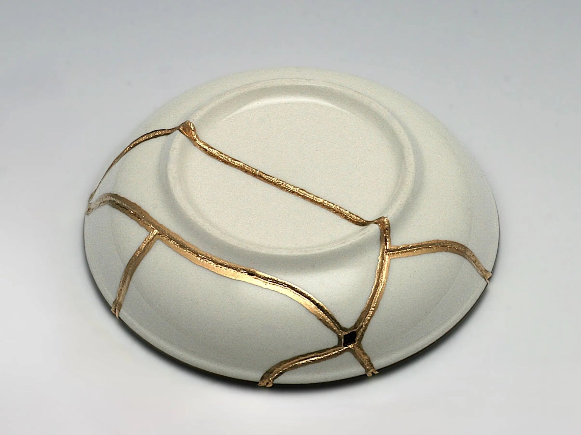 Small Blue and White Kintsugi Plate with Flower Images Kintsugi Reborn