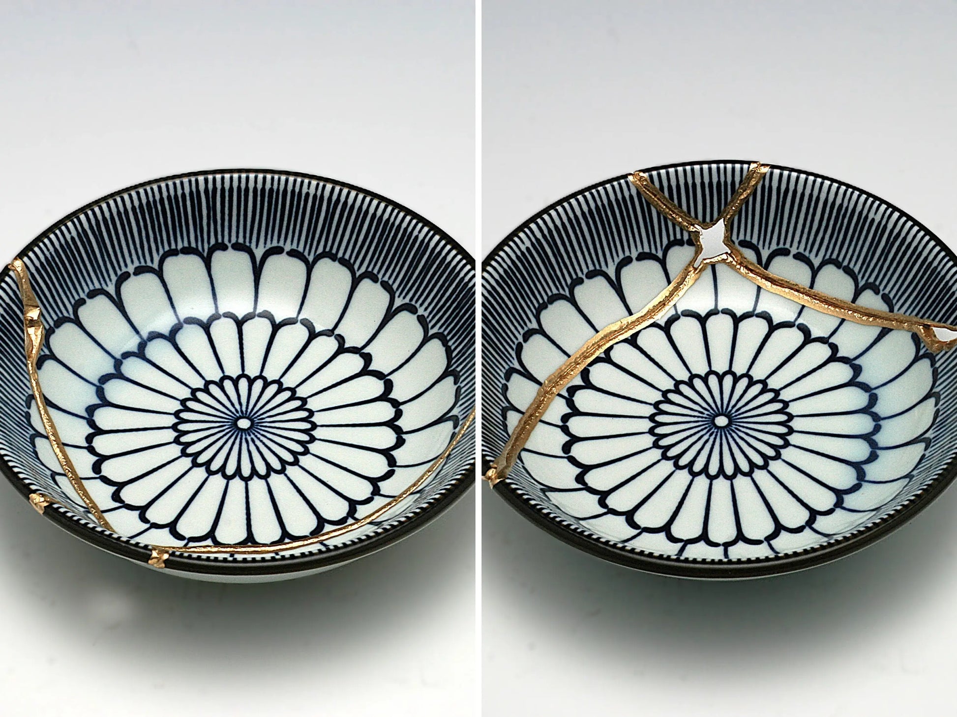 Small Blue and White Kintsugi Plate with Pattern Kintsugi Reborn