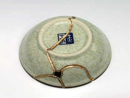 Small Beige Kintsugi Plate with Rose Image Kintsugi Reborn