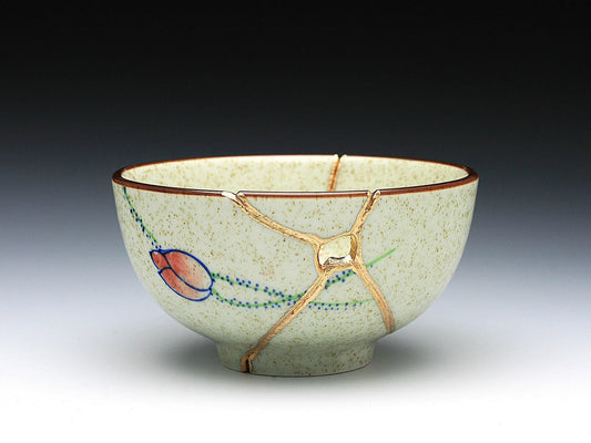 Medium Kintsugi Bowl with Rose Image Kintsugi Reborn
