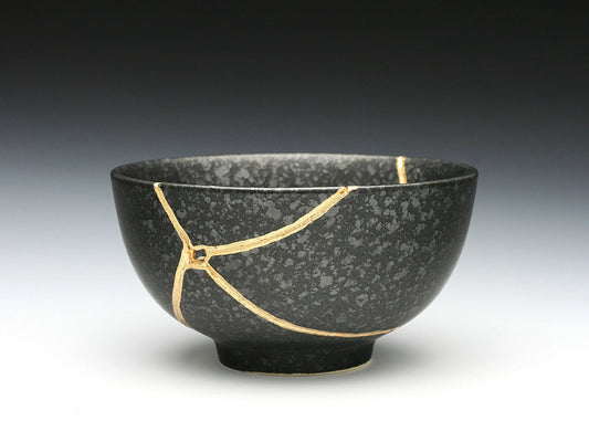 Medium Black Kintsugi Bowl with Texture Kintsugi Reborn