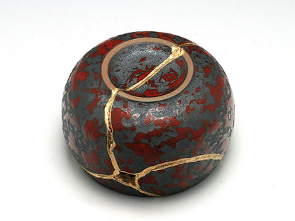 Small Red and Gray Kintsugi Teacup with Texture Kintsugi Reborn
