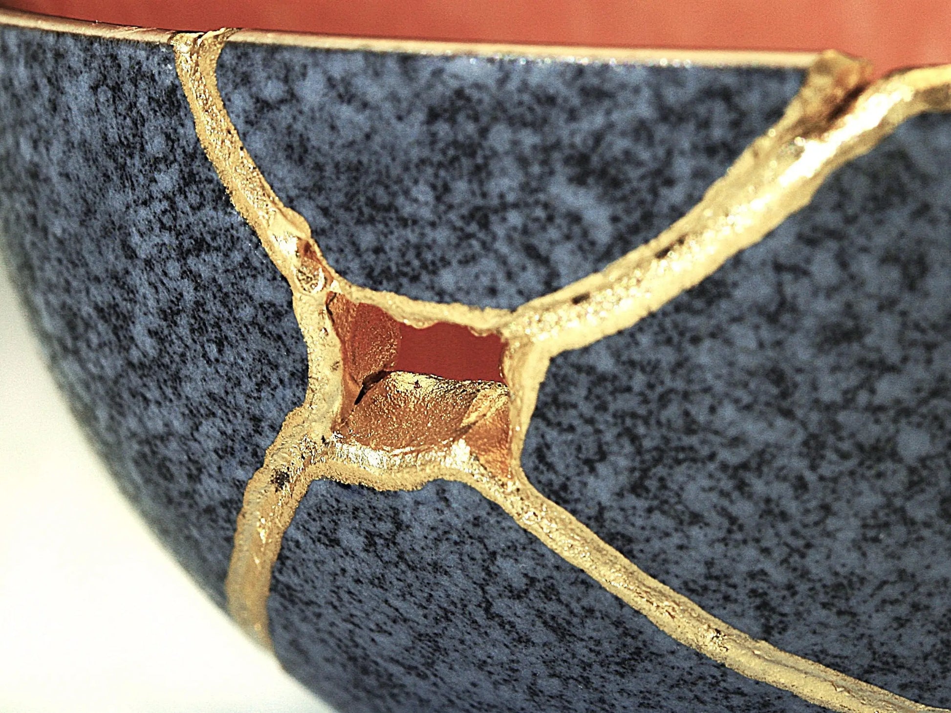Small Salmon and Gray Kintsugi Bowl Kintsugi Reborn