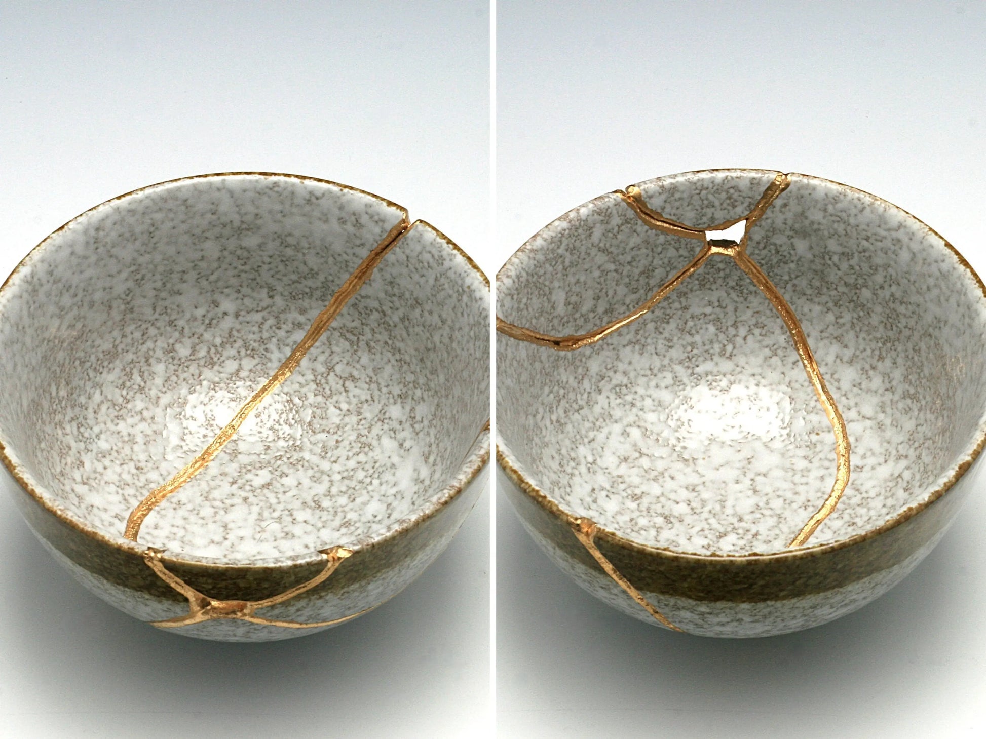 Medium Brown and White Kintsugi Bowl with Texture Kintsugi Reborn