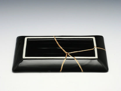 Medium Black Kintsugi Plate with Sakura Pattern Kintsugi Reborn