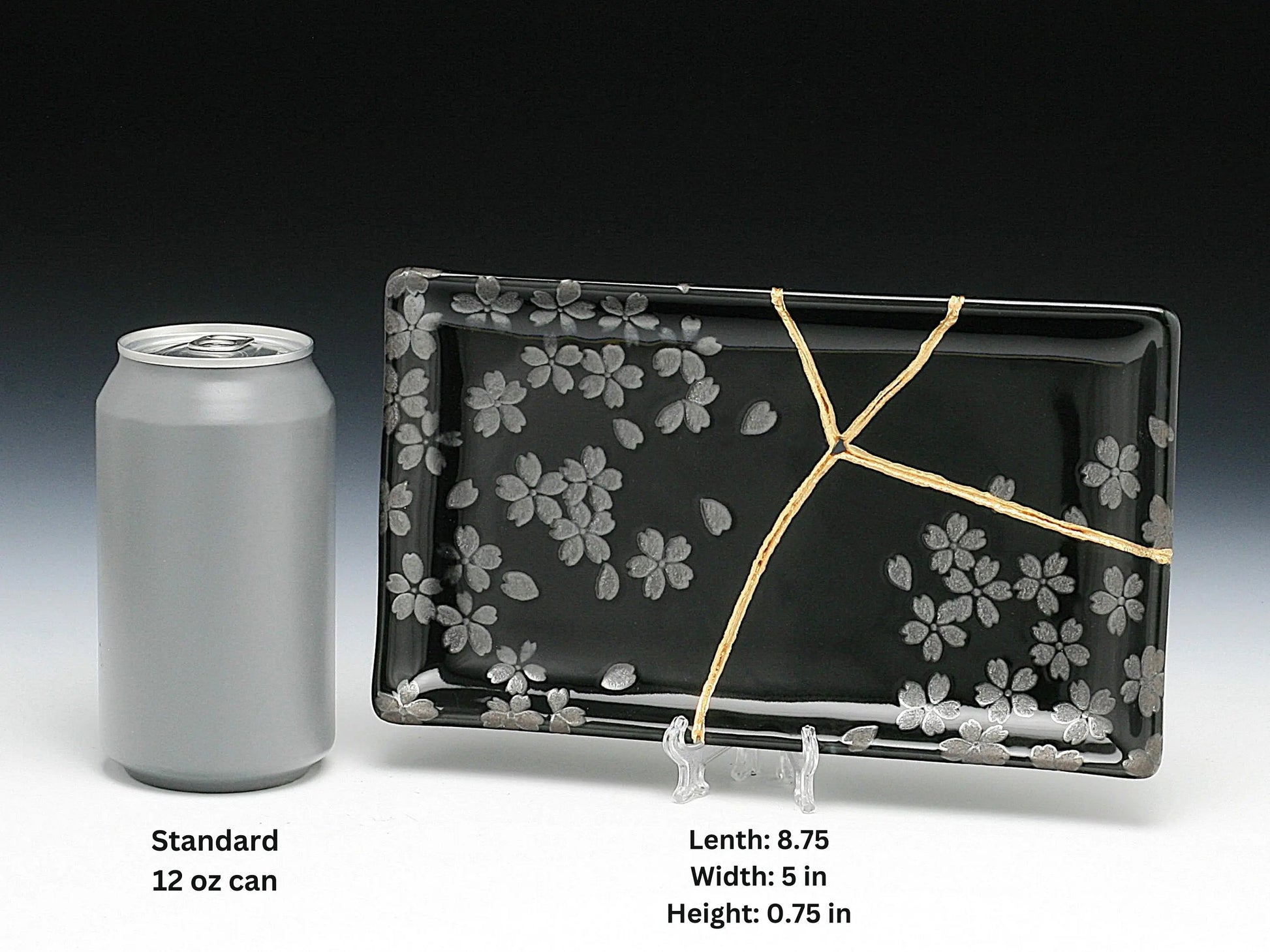 Medium Black Kintsugi Plate with Sakura Pattern Kintsugi Reborn