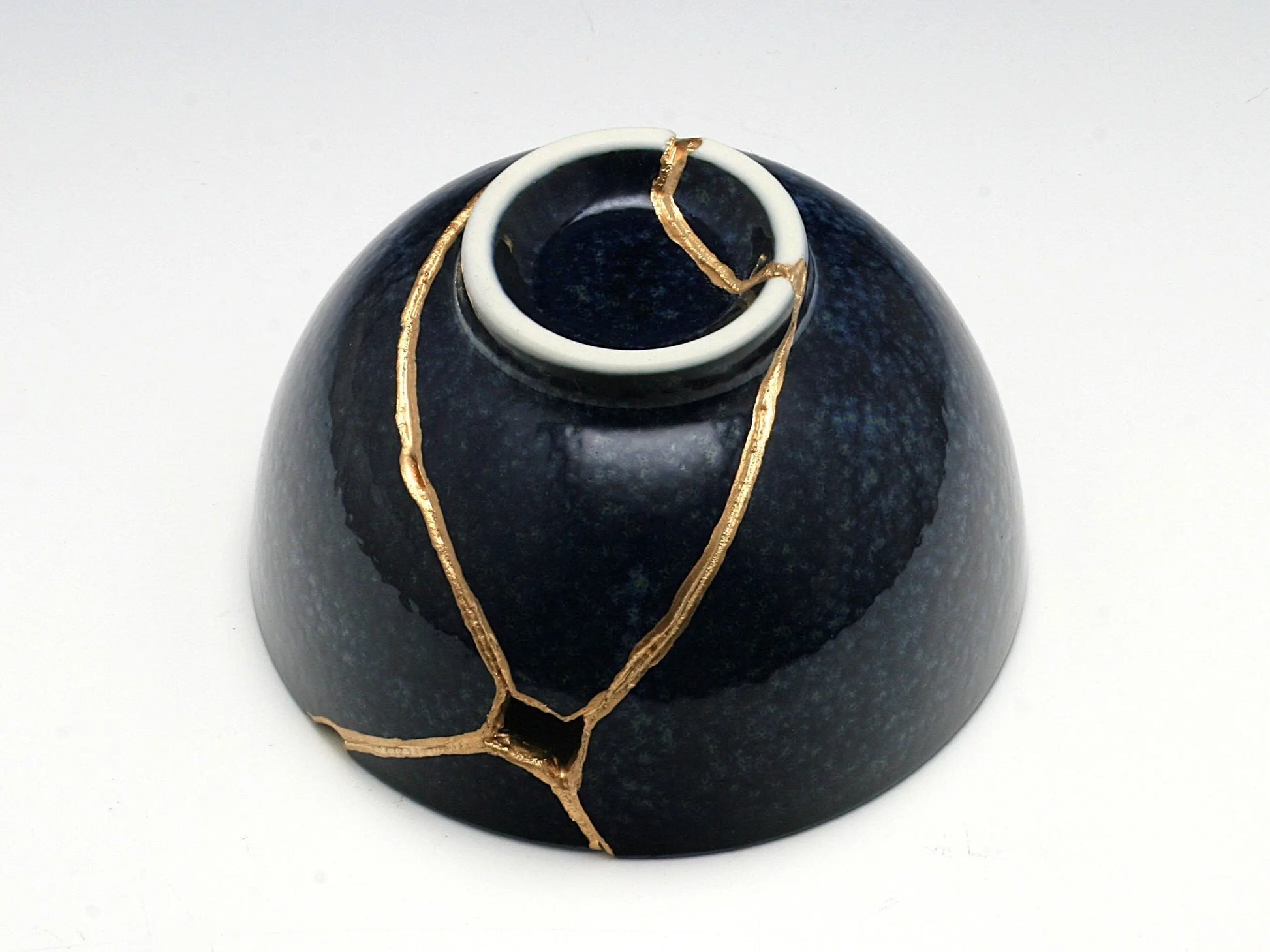 Medium Dark Blue Kintsugi Bowl with Sakura Pattern Kintsugi Reborn