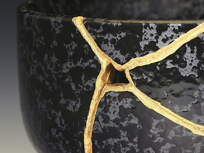 Large Black Textured Kintsugi Bowl Kintsugi Reborn