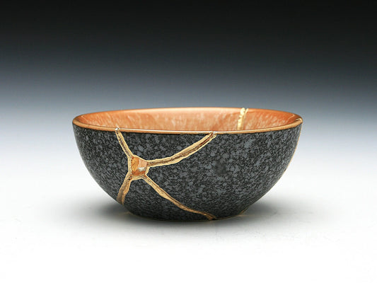 Small Orange and Gray Kintsugi Bowl Kintsugi Reborn
