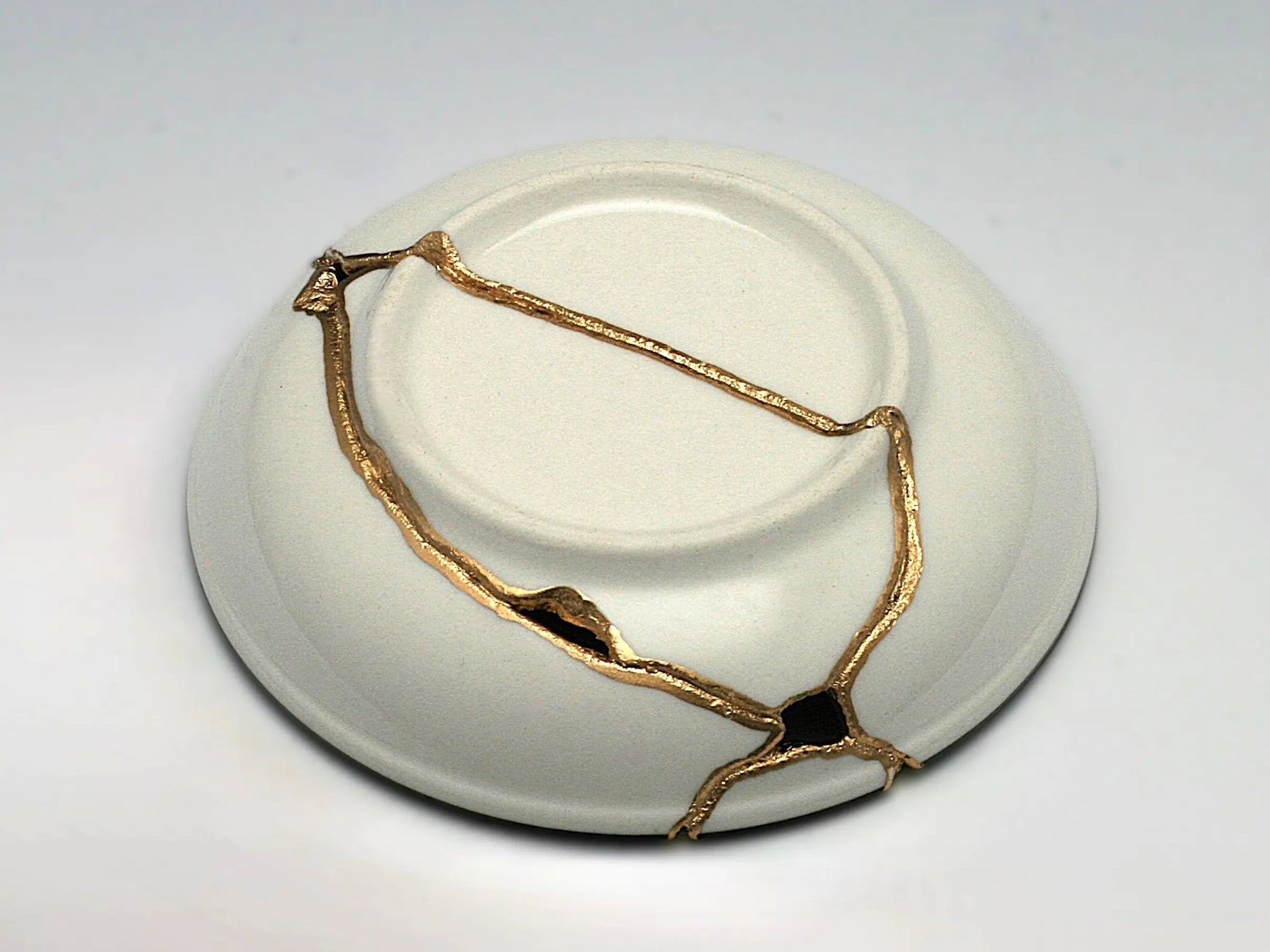 Small Blue and White Kintsugi Plate with Leaves Kintsugi Reborn