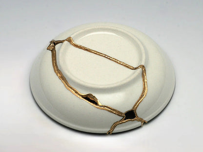 Small Blue and White Kintsugi Plate with Leaves Kintsugi Reborn