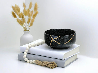 Large Black Textured Kintsugi Bowl Kintsugi Reborn