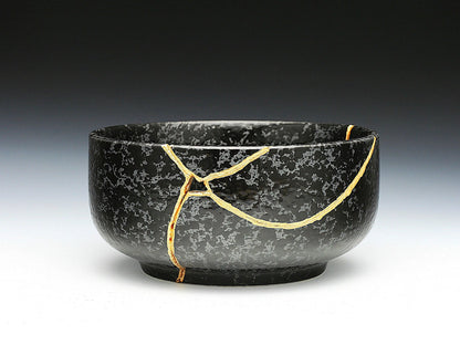 Large Black Textured Kintsugi Bowl Kintsugi Reborn