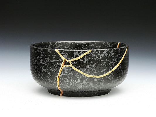 Large Black Textured Kintsugi Bowl Kintsugi Reborn