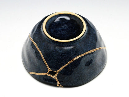 Medium Dark Blue Speckled Kintsugi Bowl Kintsugi Reborn