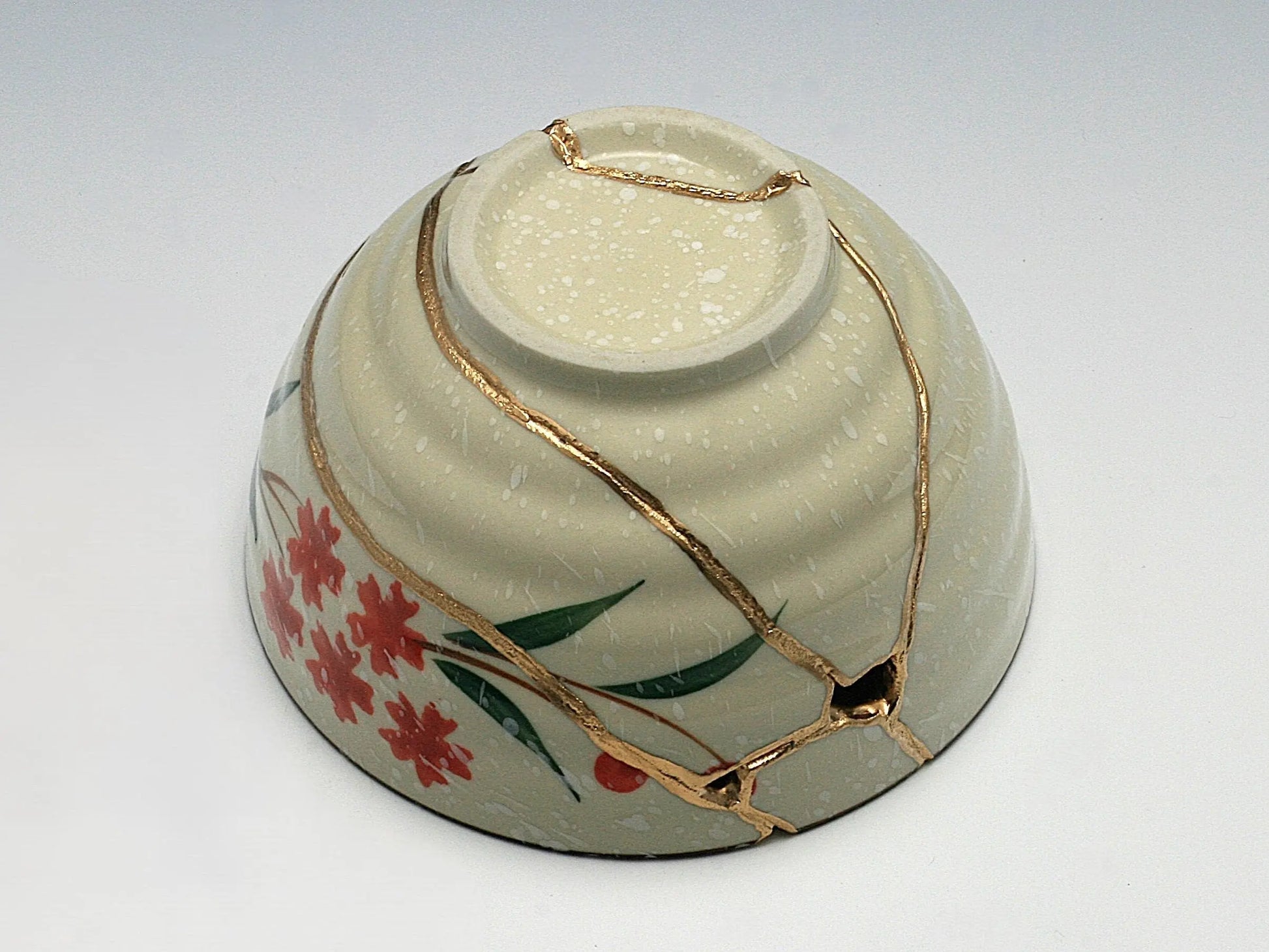 Medium Kintsugi Bowl with Red Flowers Kintsugi Reborn