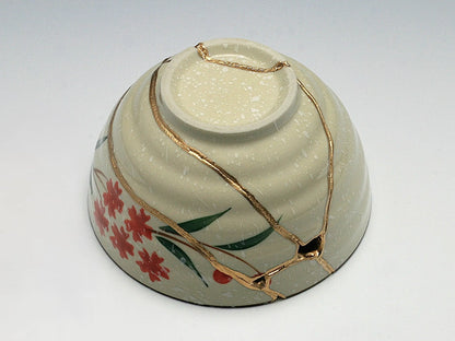 Medium Kintsugi Bowl with Red Flowers Kintsugi Reborn