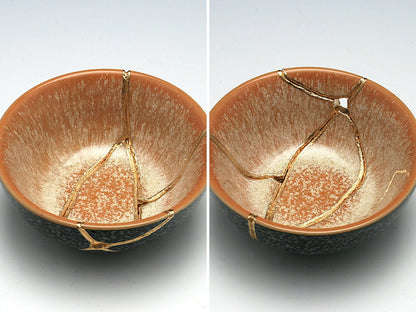 Small Orange and Gray Kintsugi Bowl Kintsugi Reborn