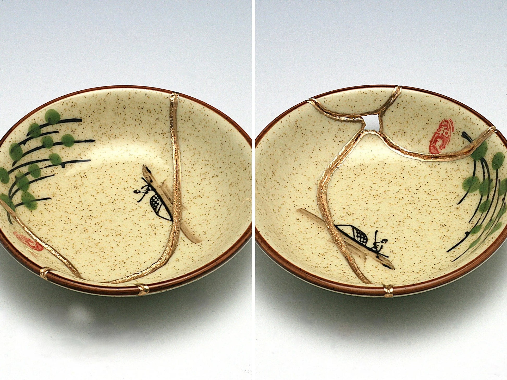 Small Beige Kintsugi Plate with Image Kintsugi Reborn