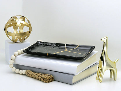 Medium Black Kintsugi Plate with Sakura Pattern Kintsugi Reborn