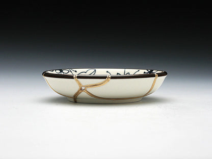 Small Blue and White Kintsugi Plate with Flower Images Kintsugi Reborn