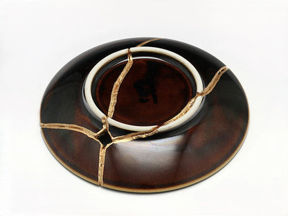 Medium Brown Kintsugi Plate Kintsugi Reborn