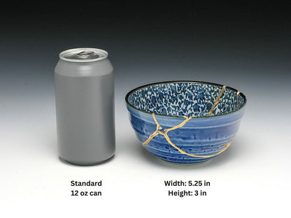 Large Blue Kintsugi Bowl with Ivy Pattern Kintsugi Reborn