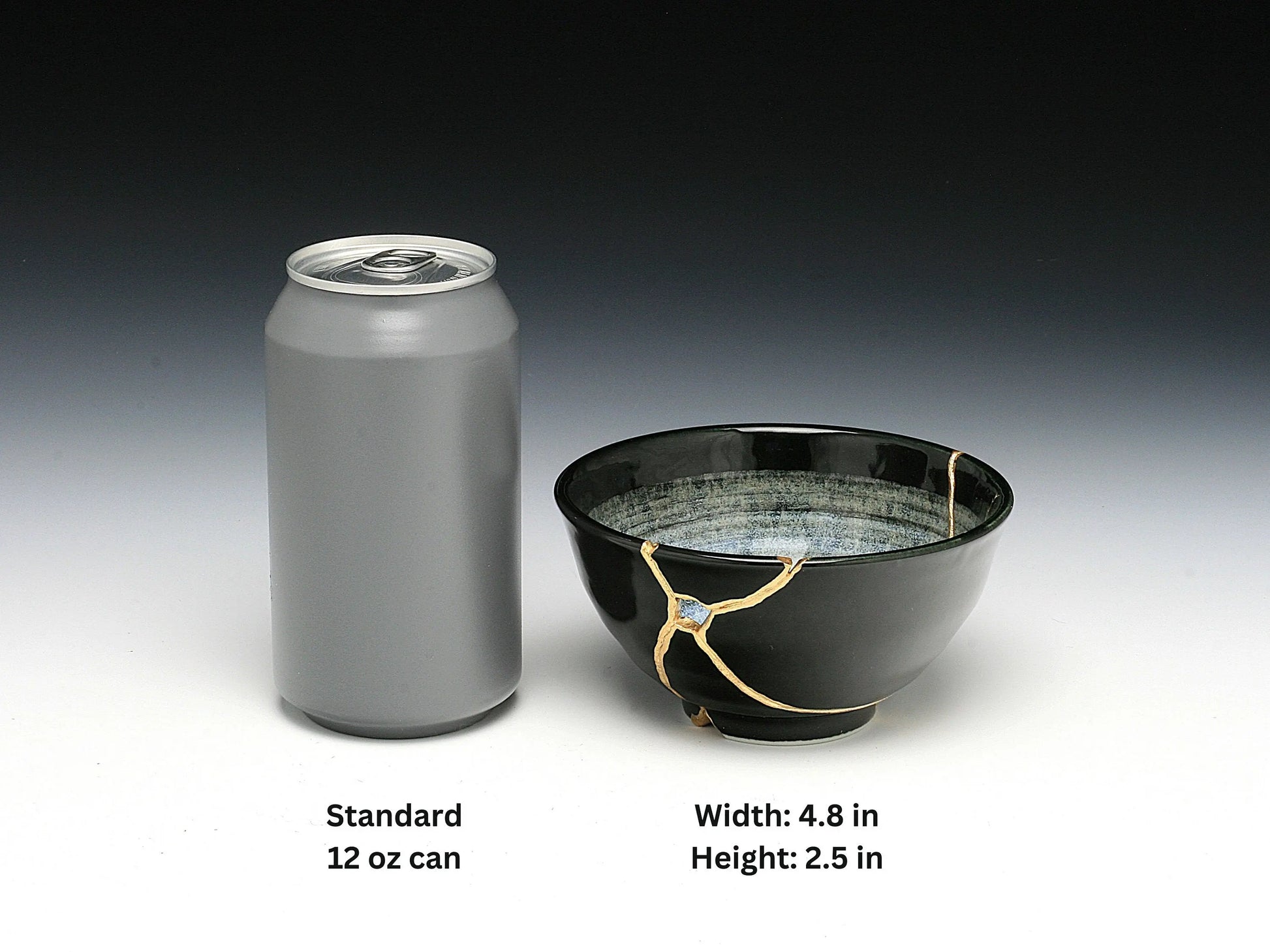 Medium Black and White Kintsugi Bowl with Swirl Pattern Kintsugi Reborn