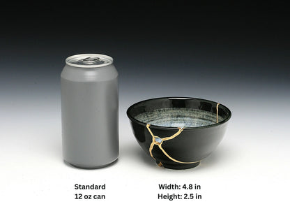 Medium Black and White Kintsugi Bowl with Swirl Pattern Kintsugi Reborn