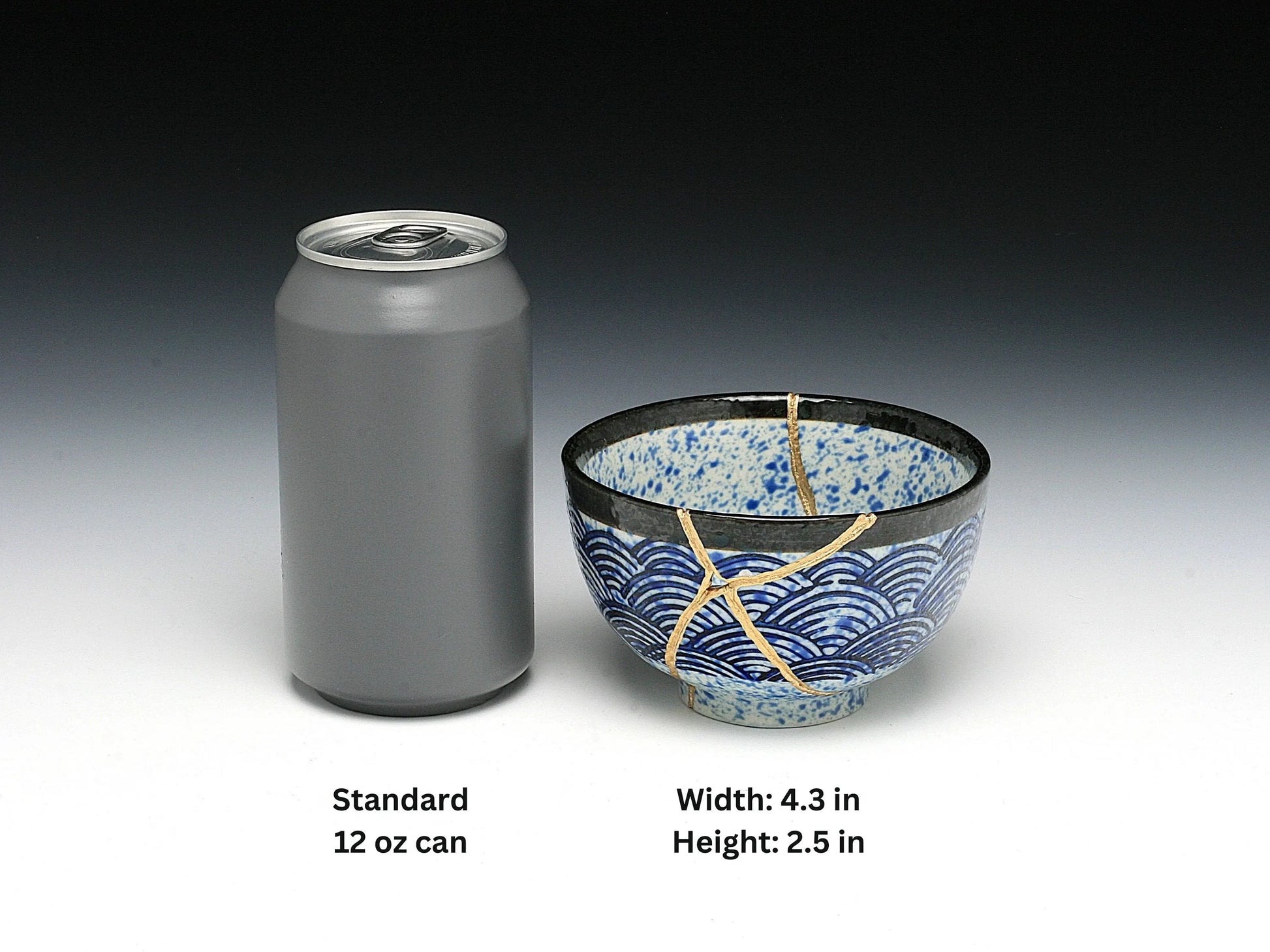 Medium Blue and White Kintsugi Bowl with Aranami Pattern Kintsugi Reborn