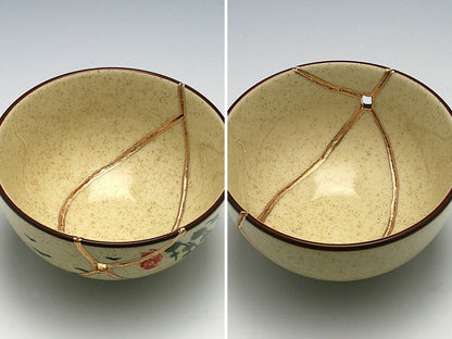 Medium Beige Kintsugi Bowl with Images Kintsugi Reborn