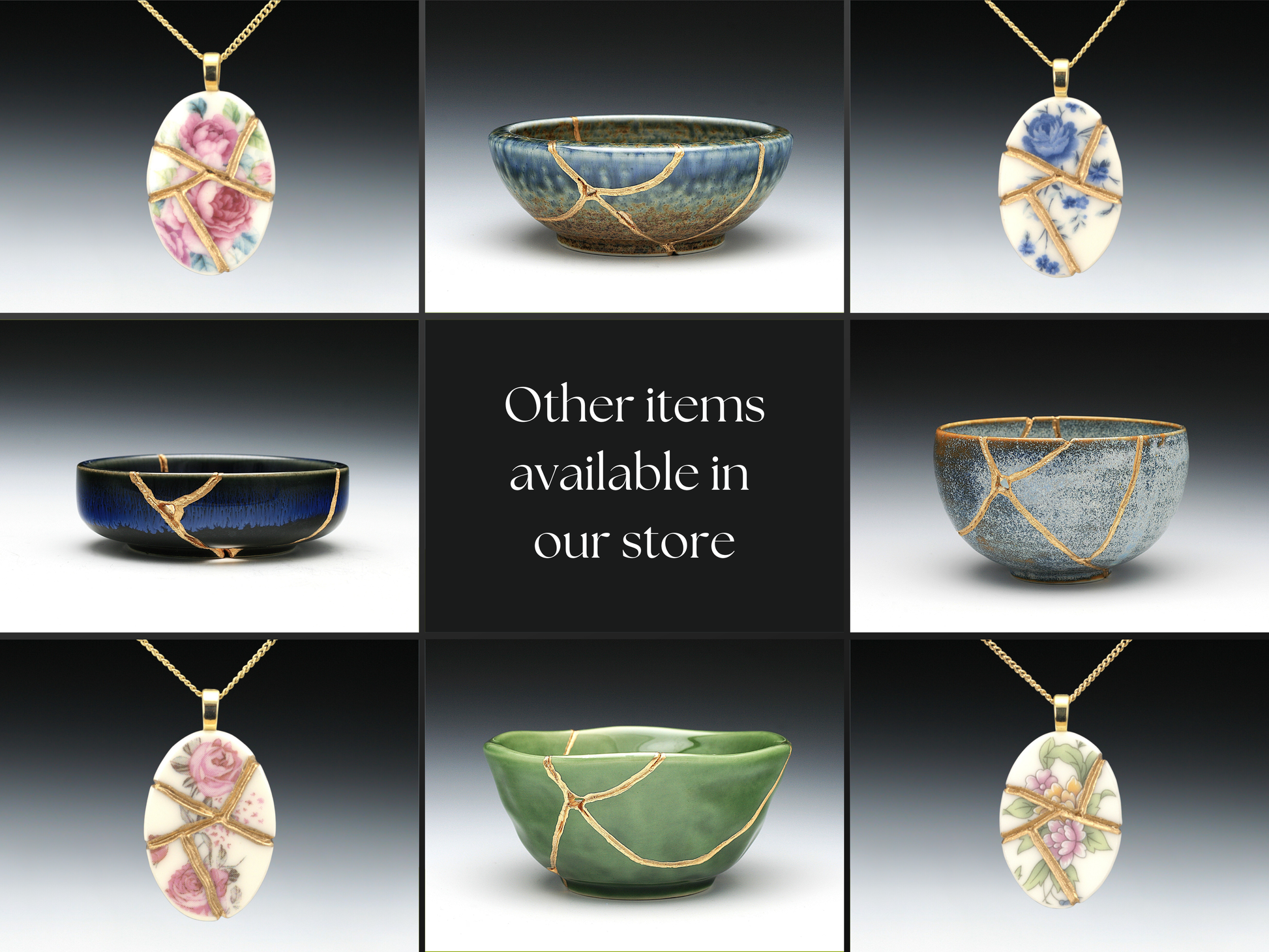 Kintsugi Necklace, Broken China Necklace, New Beginnings Gift, Encouragement Gift, China Anniversary Gift, Sympathy Gift, Kintsugi Pendant Kintsugi Reborn