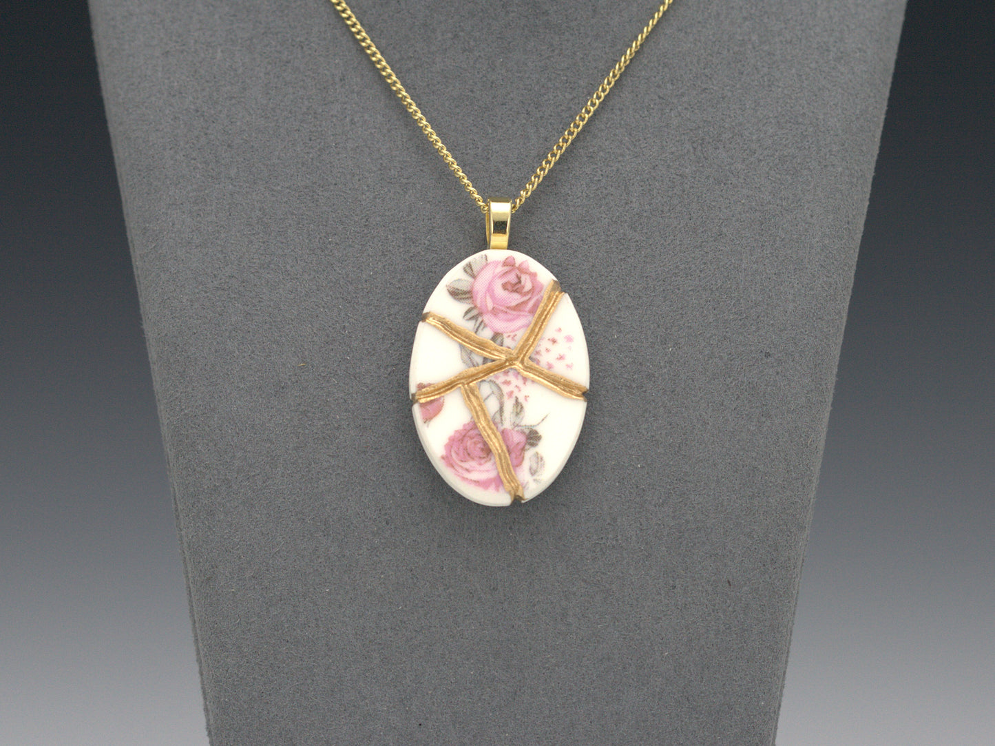 Soft Pink Rose Kintsugi Necklace Kintsugi Reborn