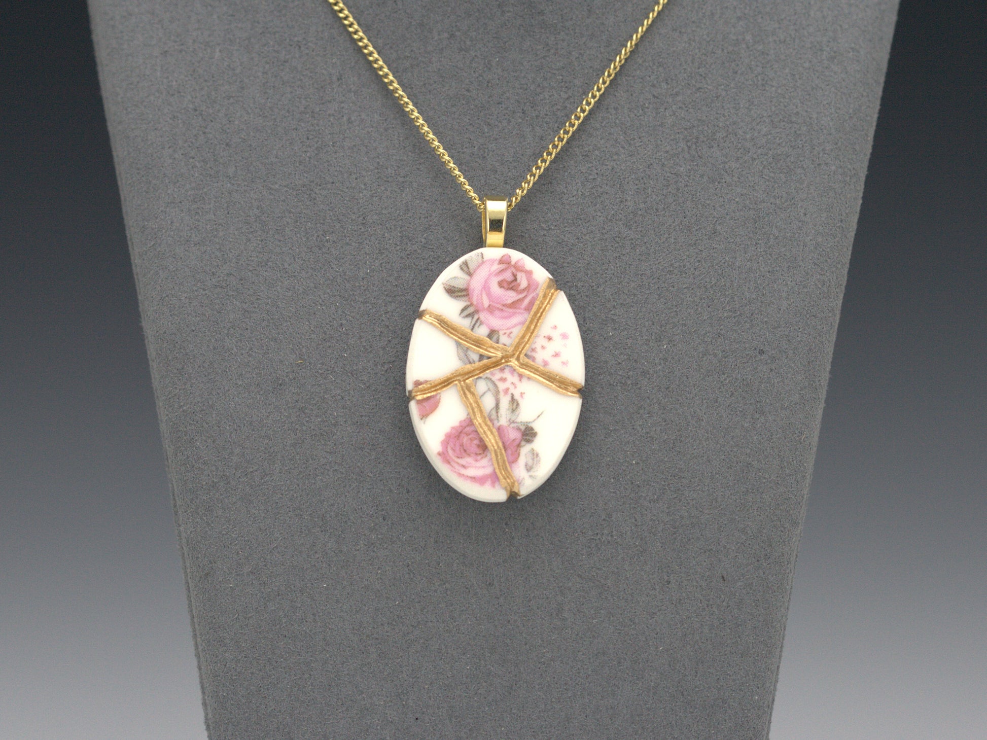 Soft Pink Rose Kintsugi Necklace Kintsugi Reborn