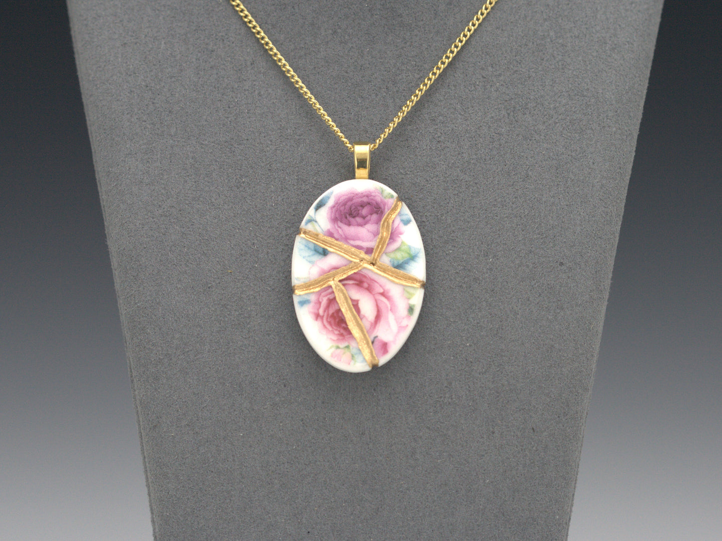 Pink& Purple Rose Kintsugi Necklace Kintsugi Reborn
