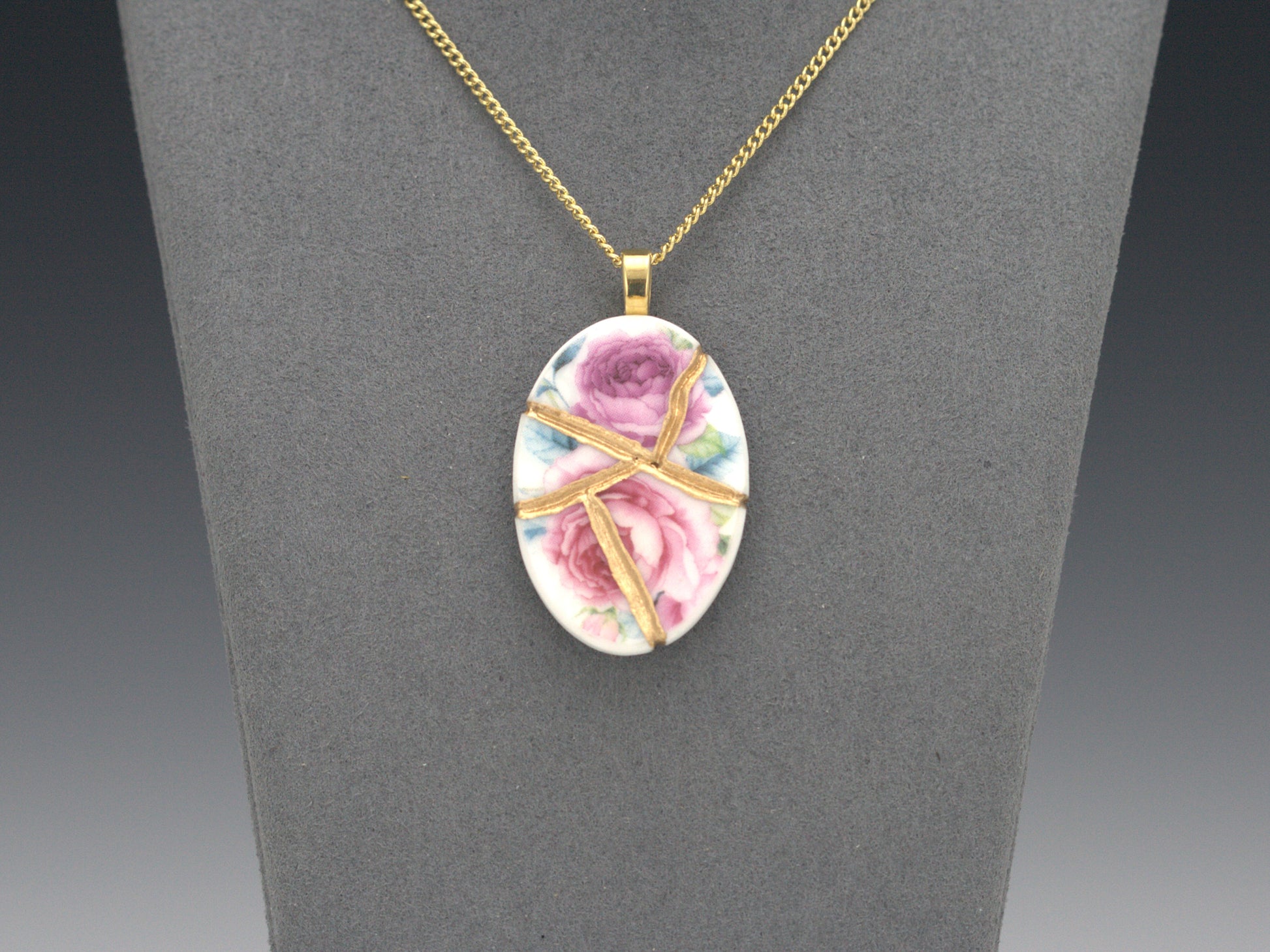 Pink& Purple Rose Kintsugi Necklace Kintsugi Reborn
