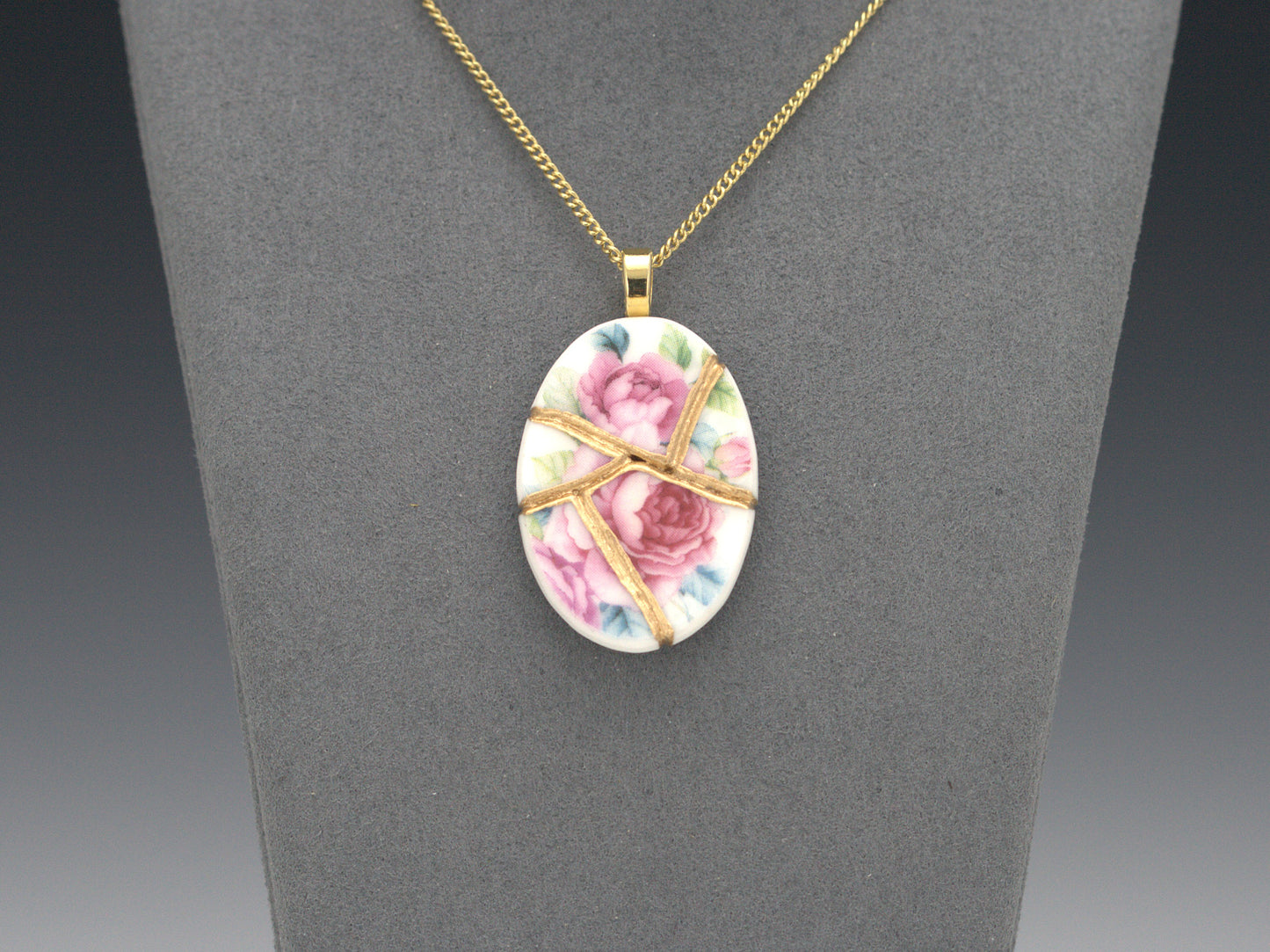 Blooming Pink Rose Kintsugi Necklace Kintsugi Reborn